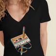 Vintage Cassette Tape And Pencil Nostalgia Party 70s 80s 90s Women's Jersey Short Sleeve Deep V-Neck Tshirt
