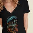 Vintage Locomotive Nostalgia Railroad Stars Women's Jersey Short Sleeve Deep V-Neck Tshirt