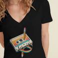 Vintage Pencil Rewind Cassette Tape Nostalgia Party 80s 90s Women's Jersey Short Sleeve Deep V-Neck Tshirt