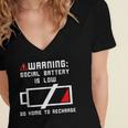 Warning Social Battery Is Low Introvert Shirt Women's Jersey Short Sleeve Deep V-Neck Tshirt