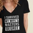 Wife Graduation I Survived My Wife's Master Degree Women's Jersey Short Sleeve Deep V-Neck Tshirt