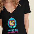 Women's Adulting Is A Myth Retro Pixel Pet Nostalgia Millennials Women's Jersey Short Sleeve Deep V-Neck Tshirt