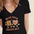 Women's Read Your Heart Out Teacher Valentines Reading Book Love Women's Jersey Short Sleeve Deep V-Neck Tshirt