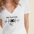 90s Survivor Retro Nostalgia Vintage Throwback Women's Jersey Short Sleeve Deep V-Neck Tshirt