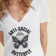 Anti-Social Butterfly Awkward Introvert Homebody Humor Women's Jersey Short Sleeve Deep V-Neck Tshirt