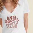 Anti Social Moms Club On Back Retro Introvert Unsociable Women's Jersey Short Sleeve Deep V-Neck Tshirt