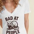 Bad At People Ferret Introvert Saying Slogan Women's Jersey Short Sleeve Deep V-Neck Tshirt Bad At People Ferret Introvert Saying Slogan Women's Jersey Short Sleeve Deep V-Neck Tshirt