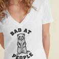 Bad At People Ferret Introvert Saying Slogan Women's Jersey Short Sleeve Deep V-Neck Tshirt