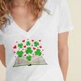 Book With Shamrocks Librarian Saint Patrick's Day Kids Women's Jersey Short Sleeve Deep V-Neck Tshirt