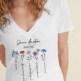 Bookish Feminist Jane Austen Fan Jane Austen Flower Books Women's Jersey Short Sleeve Deep V-Neck Tshirt