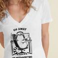 Cat With Coffee On Computer Go Away I'm Introverting Women's Jersey Short Sleeve Deep V-Neck Tshirt