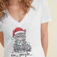 Cat Ew People Adult Humor Introvert Anti-Social Women's Jersey Short Sleeve Deep V-Neck Tshirt