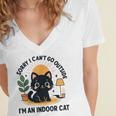 Cat Shirt Introvert Sorry I Can’t Go I’m An Indoor Cat Women's Jersey Short Sleeve Deep V-Neck Tshirt