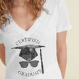 Certified Graduate Vintage Mortarboard Graduation Women's Jersey Short Sleeve Deep V-Neck Tshirt