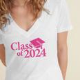 Class Of 2024 Pink For Girls And Women Graduation Women's Jersey Short Sleeve Deep V-Neck Tshirt