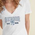 Class Of 2026 Senior 26 Coquette Bow Toile Preppy Graduation Women's Jersey Short Sleeve Deep V-Neck Tshirt
