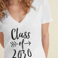 Class Of 2030 Graduation Kindergarten Seniors Women's Jersey Short Sleeve Deep V-Neck Tshirt