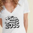 Class Of 2035 Senior Retro 2035 Grad Graduate Graduation Women's Jersey Short Sleeve Deep V-Neck Tshirt