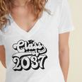 Class Of 2037 Senior Retro 2037 Grad Graduate Graduation Women's Jersey Short Sleeve Deep V-Neck Tshirt
