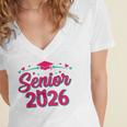 Coquette Pink Bow Senior 2026 Class Of Graduation Women's Jersey Short Sleeve Deep V-Neck Tshirt