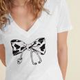 Cow Print Bow And Stethoscope Nurse RN Graduation Coquette Women's Jersey Short Sleeve Deep V-Neck Tshirt