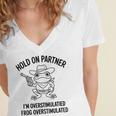 Cowboy Frog Overstimulated Western Meme Introverts Women's Jersey Short Sleeve Deep V-Neck Tshirt