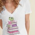 Cute Book Lover Frog Pretty Girls Read Books Kawaii Reading Women's Jersey Short Sleeve Deep V-Neck Tshirt