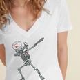 Dabbing Skeleton Nurse Halloween Graduation Women's Jersey Short Sleeve Deep V-Neck Tshirt