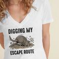 Digging My Escape Route Armadillo Introvert Humor Women's Jersey Short Sleeve Deep V-Neck Tshirt