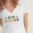 Doctor Of Education She BelievED EdD Graduation Women's Jersey Short Sleeve Deep V-Neck Tshirt