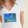 Frutiger Aero Beach Y2k Aesthetic Palm Tree Sand Ocean Premium Women's Jersey Short Sleeve Deep V-Neck Tshirt