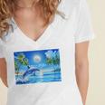 Frutiger Aero Dolphin Sunset Ocean With Palm Trees Y2k Premium Women's Jersey Short Sleeve Deep V-Neck Tshirt
