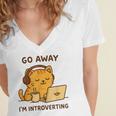 Go Away I'm Introverting Cozy Cat With Laptop And Coffee Women's Jersey Short Sleeve Deep V-Neck Tshirt Go Away I'm Introverting Cozy Cat With Laptop And Coffee Women's Jersey Short Sleeve Deep V-Neck Tshirt
