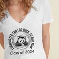 I Graduated Can I Go Back To Bed Now 2024 Graduation Panda Women's Jersey Short Sleeve Deep V-Neck Tshirt