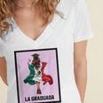 Graduation Latina Educated La Graduada Mexican Bingo Card Women's Jersey Short Sleeve Deep V-Neck Tshirt