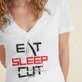 Haircutter Barber Eat Sleep Cut Barbering Graduation Women's Jersey Short Sleeve Deep V-Neck Tshirt