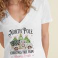 Holiday Scene Nostalgia North Pole Tree Farm Merry Christmas Women's Jersey Short Sleeve Deep V-Neck Tshirt