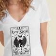 Introvert Apparel Emporium Mothman Tarot Card Antisocial Butterfly Cryptozoologist -Adults Grey Women's Jersey Short Sleeve Deep V-Neck Tshirt