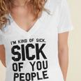 Introvert Men Women Sarcastic Saying Sick Of People Women's Jersey Short Sleeve Deep V-Neck Tshirt