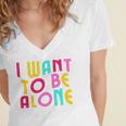Introvert I Want To Be Alone Retro Wavy Women's Jersey Short Sleeve Deep V-Neck Tshirt