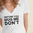 Introverted Joke Before You Hug Me Don't Introvert Sarcastic Women's Jersey Short Sleeve Deep V-Neck Tshirt