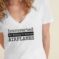 Introverted But Willing To Discuss Airplanes Aviation Women's Jersey Short Sleeve Deep V-Neck Tshirt