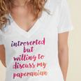 Introverted Willing To Discuss Paperanian Introvert Women's Jersey Short Sleeve Deep V-Neck Tshirt