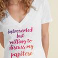 Introverted Willing To Discuss Papitese Introvert Women's Jersey Short Sleeve Deep V-Neck Tshirt