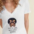Just a Girl Who Loves Books Messy Bun Black Women Reading Women's Jersey Short Sleeve Deep V-Neck Tshirt Just a Girl Who Loves Books Messy Bun Black Women Reading Women's Jersey Short Sleeve Deep V-Neck Tshirt