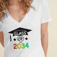 K -12th Grade Hand Prints Space Graduation Class Of 2034 Women's Jersey Short Sleeve Deep V-Neck Tshirt