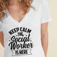 Keep Calm The Social Worker Is Here Graduation Work Job Women's Jersey Short Sleeve Deep V-Neck Tshirt