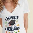 Kindergarten Graduation Shirt I Survived Kindergarten Women's Jersey Short Sleeve Deep V-Neck Tshirt