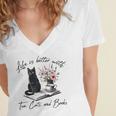 Life Better With 2 Cats Books Kitten Kitty Women Girls Kids Women's Jersey Short Sleeve Deep V-Neck Tshirt