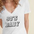 Nineties Era Nostalgia Lover Retro Born 90s Baby Vibes Women's Jersey Short Sleeve Deep V-Neck Tshirt